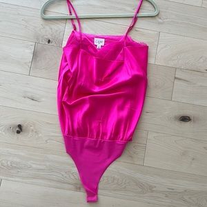 Cami NYC, hot pink bodysuit with lace detail size small